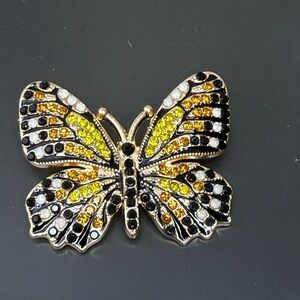 NWT Elegant Butterfly Brooch with Black, Yellow, and White Crystals